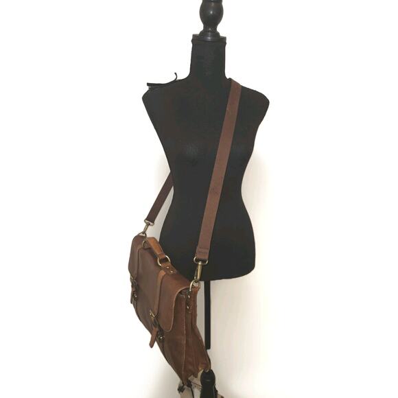 Fossil Leather Messenger Laptop Crossbody Bag Brown 16x10.5x3 - Picture 2 of 13